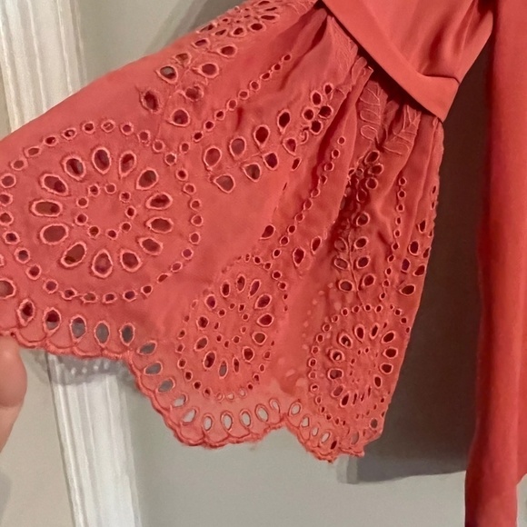 Loft Boho Bell Sleeve Top XS Orange Peasant Hippie Indie Concert Western Preppy - Picture 9 of 12